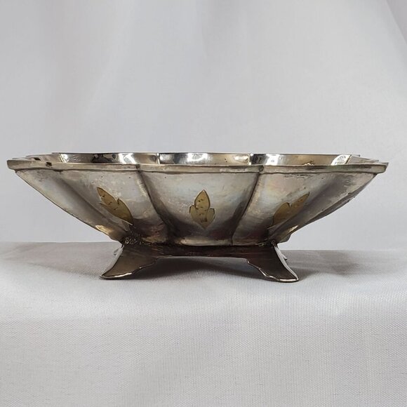 Vintage Silver Tone Brass Inlay Jewelry Trinket Box Floral Design Made in India - Picture 7 of 16